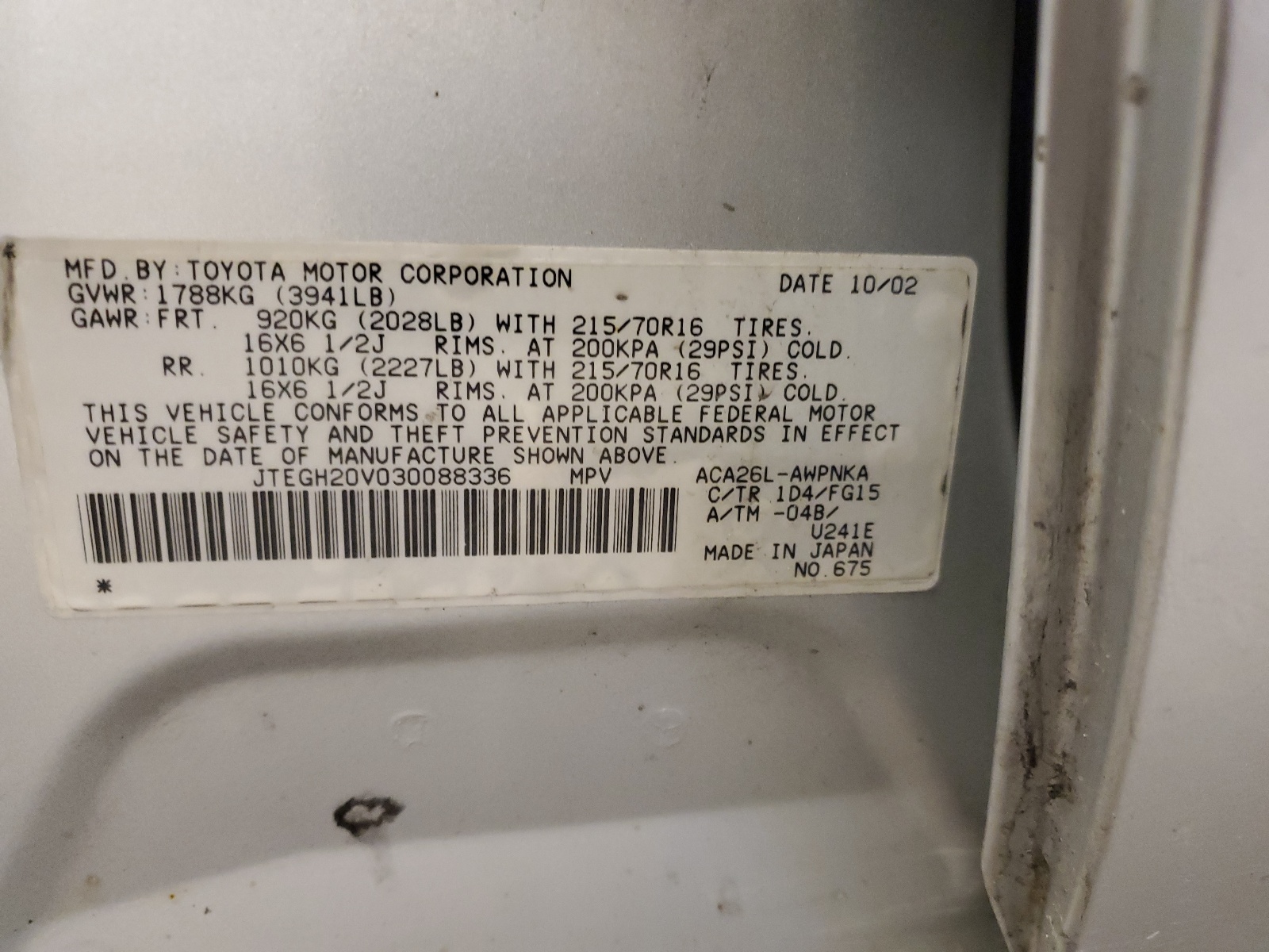 JTEGH20V030088336 2003 Toyota Rav4