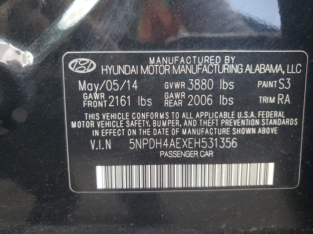 2014 Hyundai Elantra Se VIN: 5NPDH4AEXEH531356 Lot: 68288854