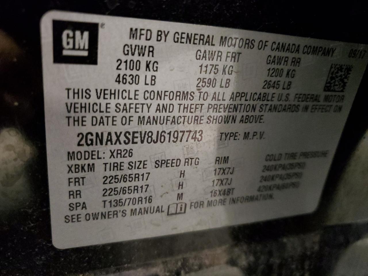 2GNAXSEV8J6197743 2018 Chevrolet Equinox Lt