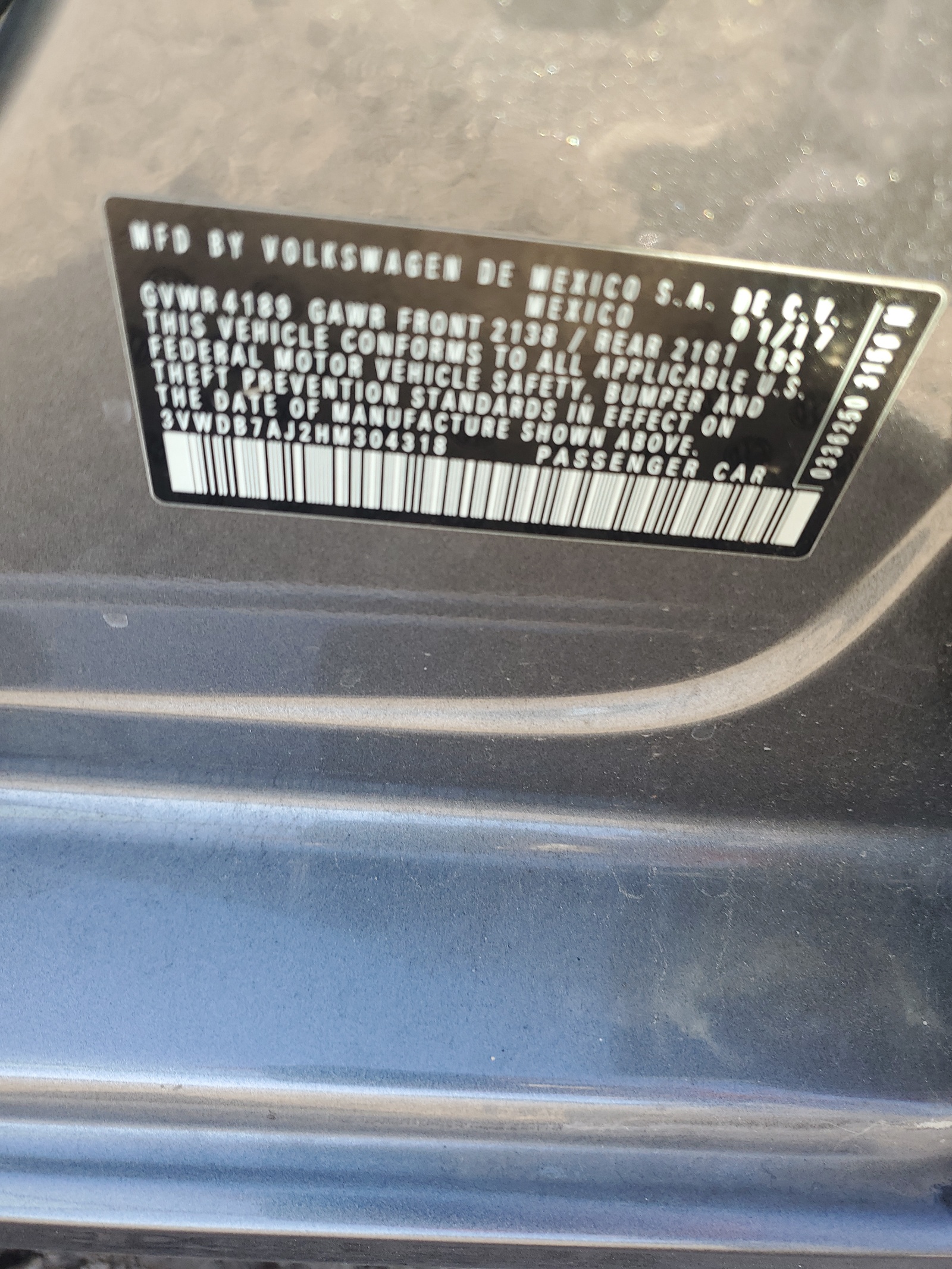 3VWDB7AJ2HM304318 2017 Volkswagen Jetta Se