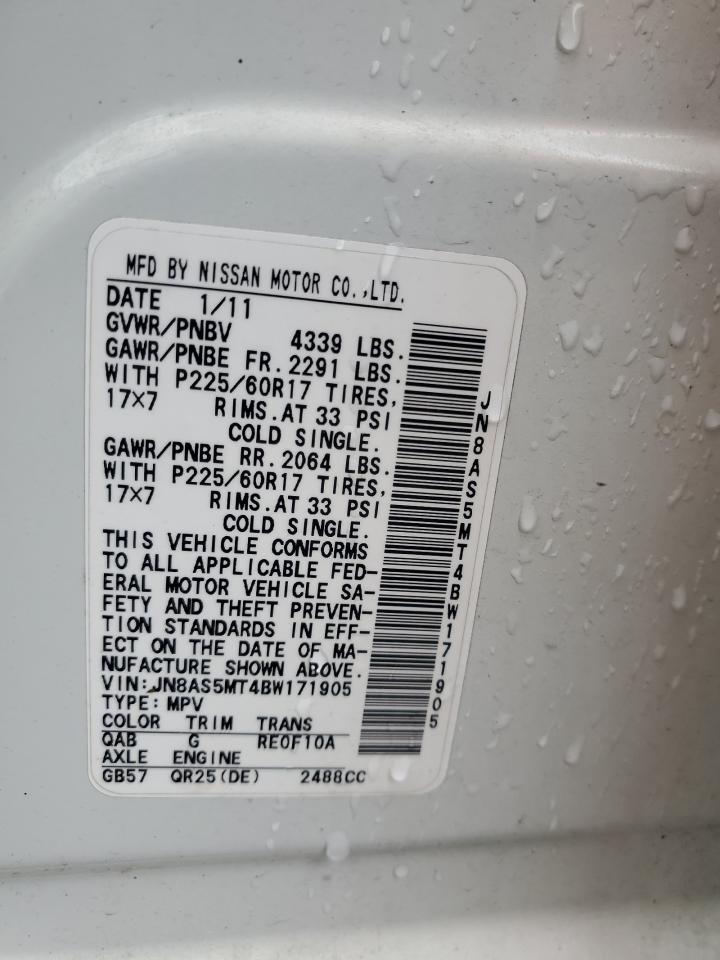 2011 Nissan Rogue S VIN: JN8AS5MT4BW171905 Lot: 65442744