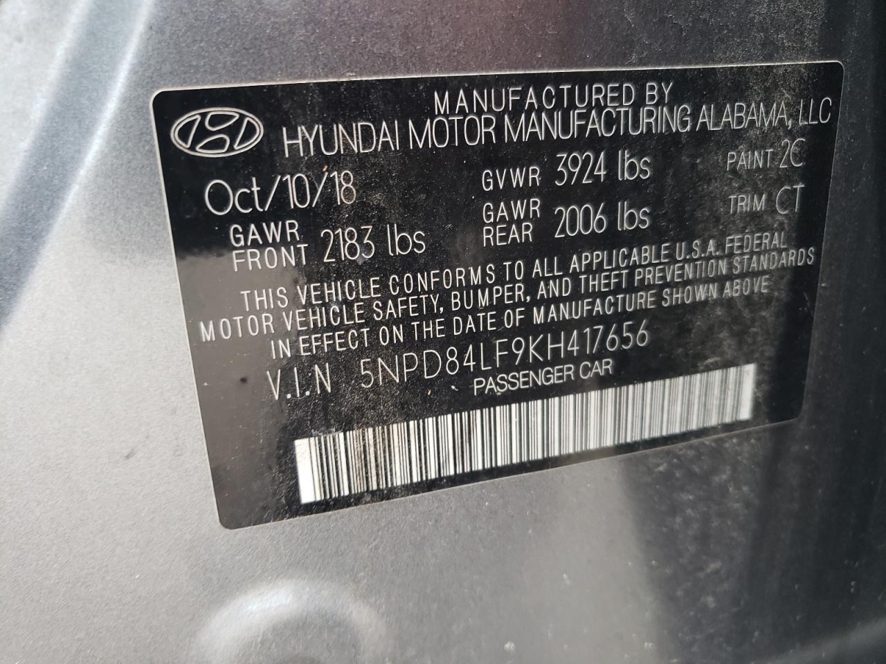 5NPD84LF9KH417656 2019 Hyundai Elantra Sel