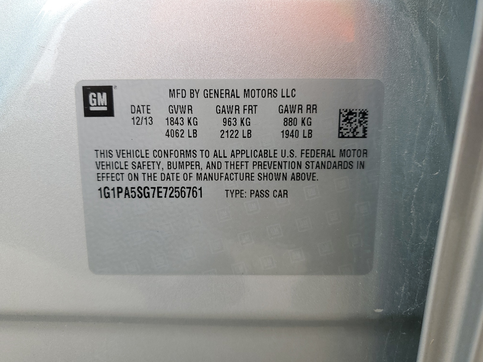 1G1PA5SG7E7256761 2014 Chevrolet Cruze Ls