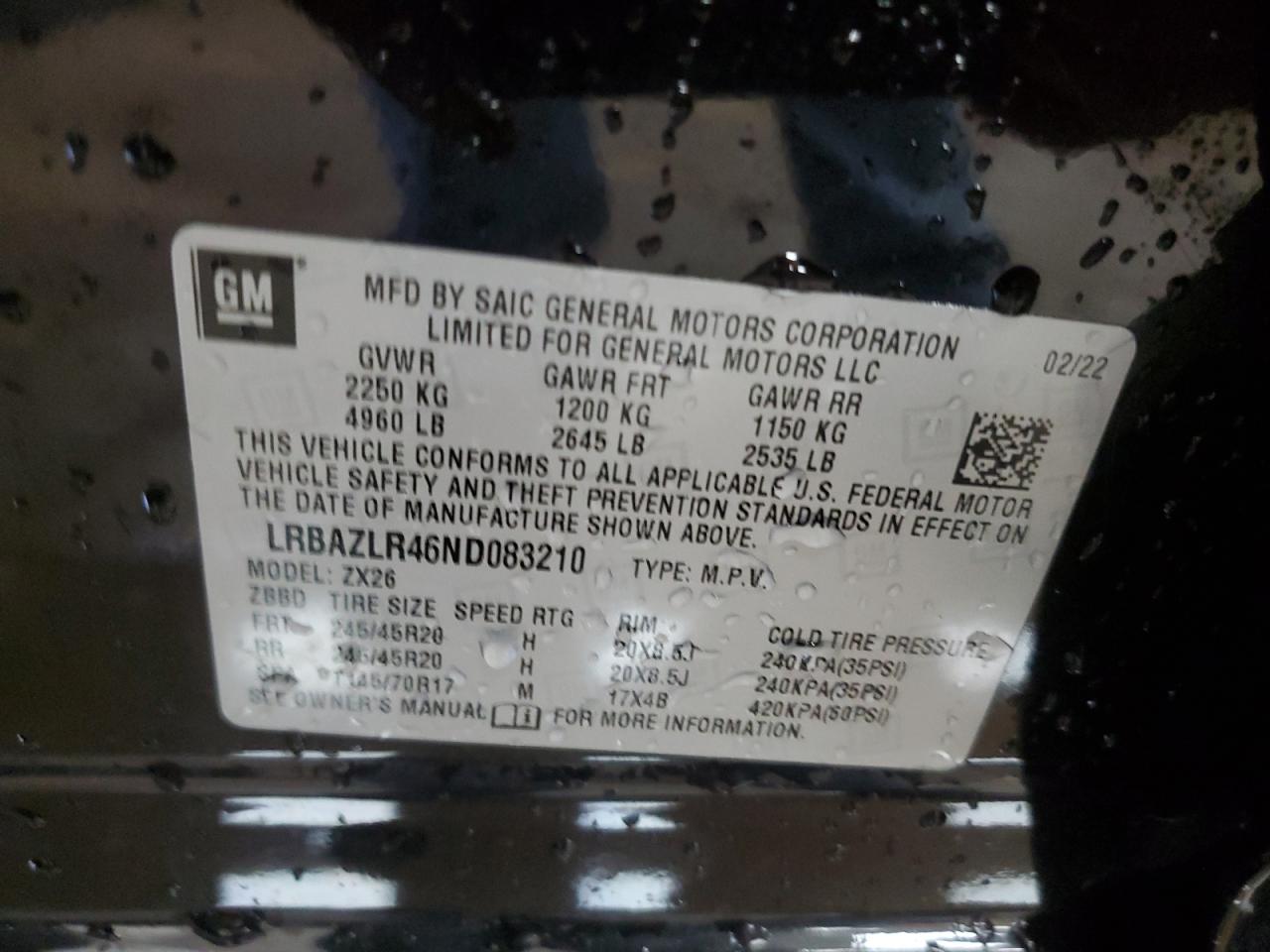 LRBAZLR46ND083210 2022 Buick Envision Preferred