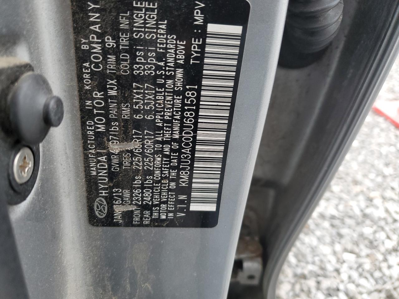 2013 Hyundai Tucson Gls VIN: KM8JU3AC0DU681581 Lot: 66306434