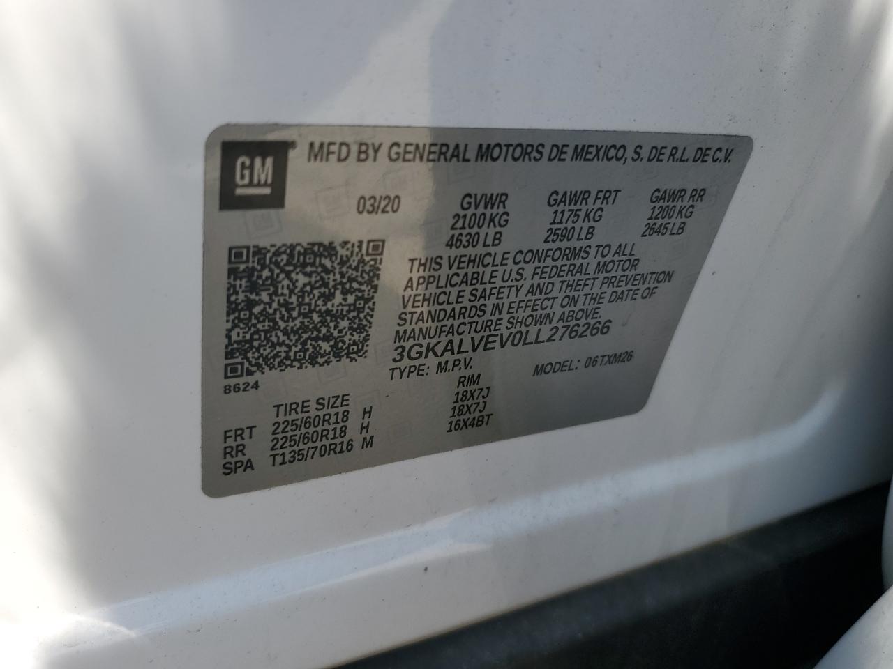 3GKALVEV0LL276266 2020 GMC Terrain Slt