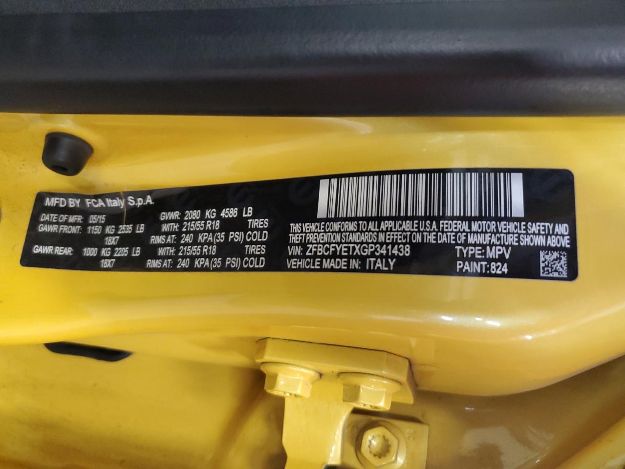 2016 Fiat 500X Trekking Plus VIN: ZFBCFYETXGP341438 Lot: 68243104