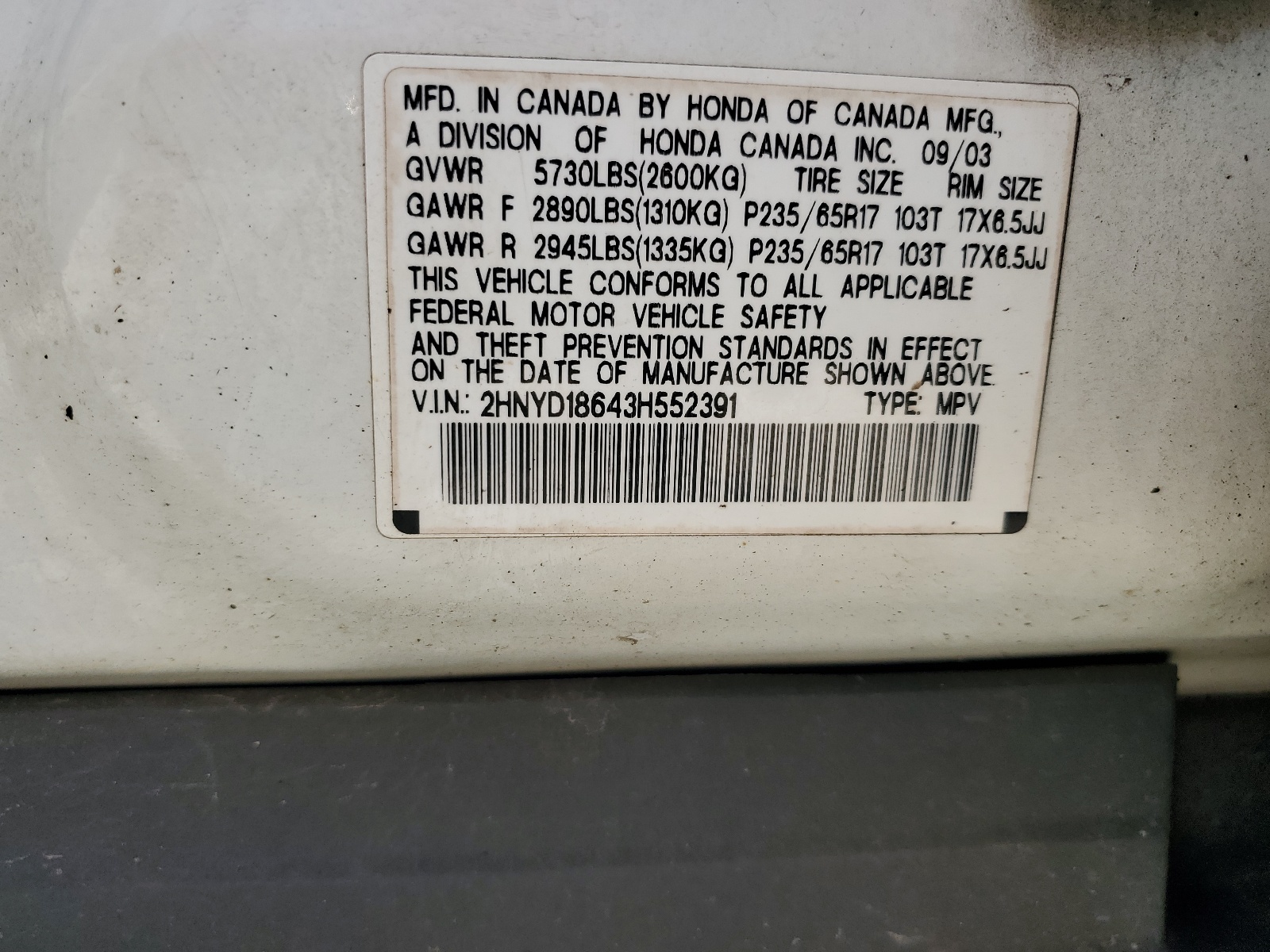 2HNYD18643H552391 2003 Acura Mdx Touring