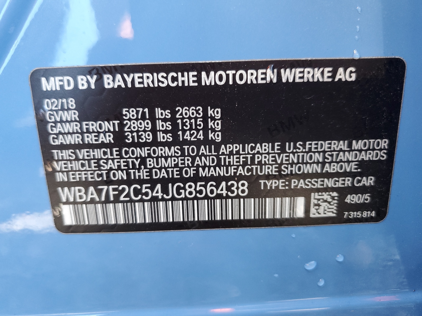 2018 BMW Alpina B7 vin: WBA7F2C54JG856438