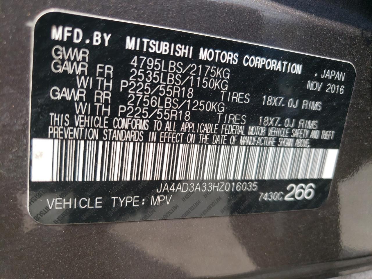 2017 Mitsubishi Outlander Se VIN: JA4AD3A33HZ016035 Lot: 66855844