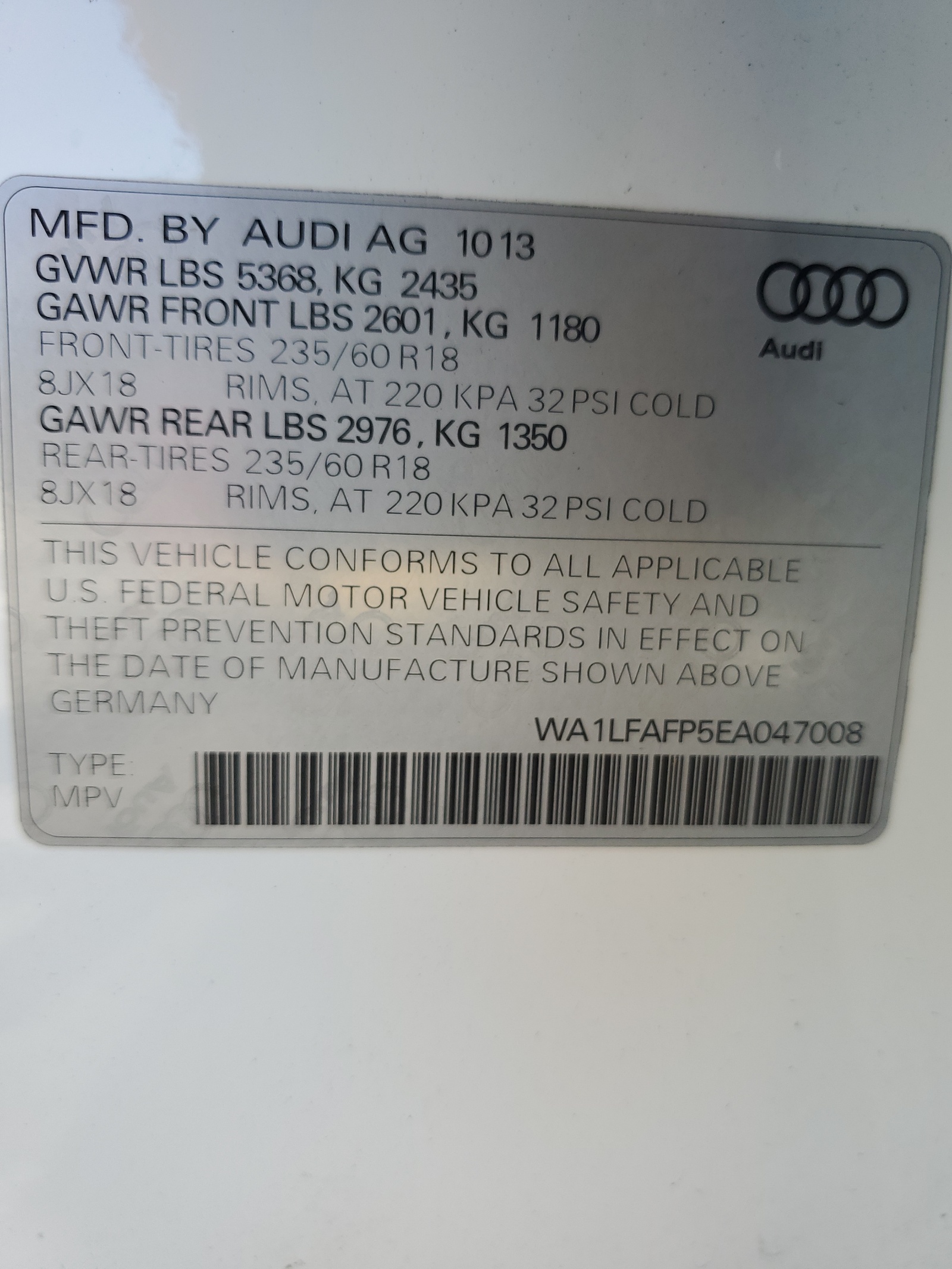 WA1LFAFP5EA047008 2014 Audi Q5 Premium Plus