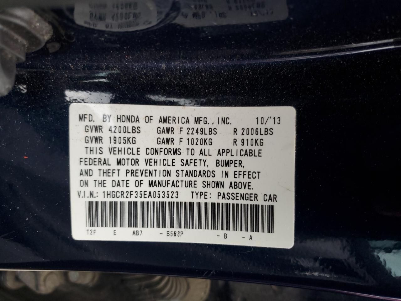 1HGCR2F35EA053523 2014 Honda Accord Lx