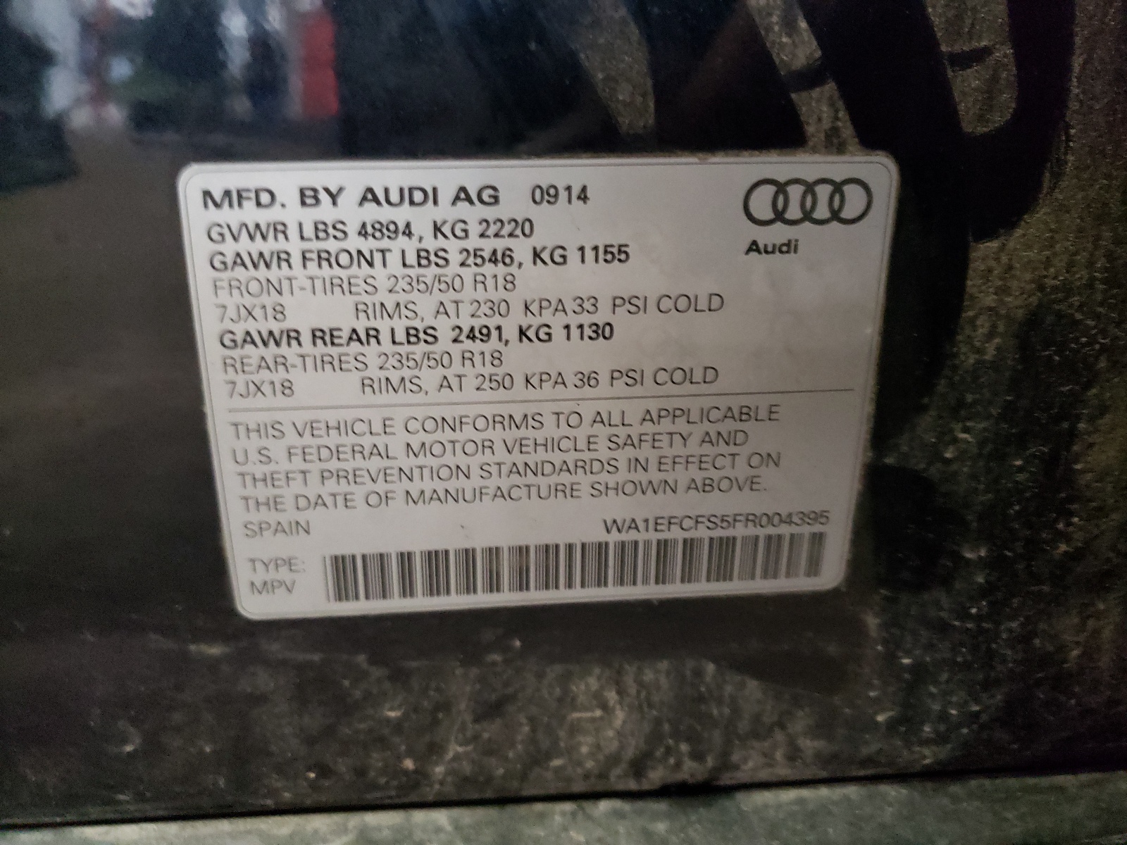 2015 Audi Q3 Premium Plus vin: WA1EFCFS5FR004395