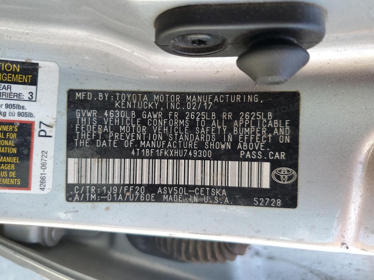 4T1BF1FKXHU749300 2017 TOYOTA CAMRY - Image 13