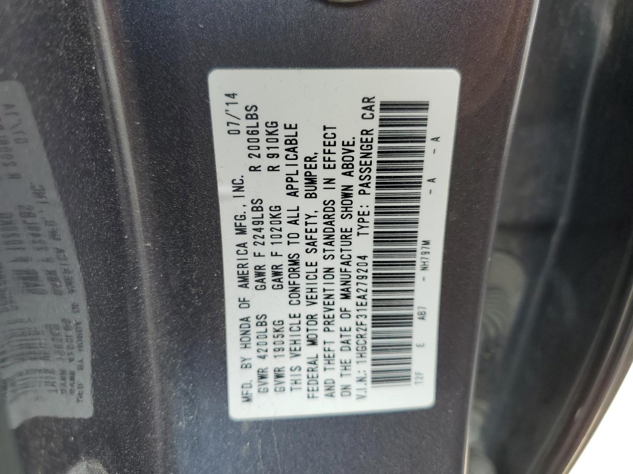 1HGCR2F31EA279204 2014 Honda Accord Lx