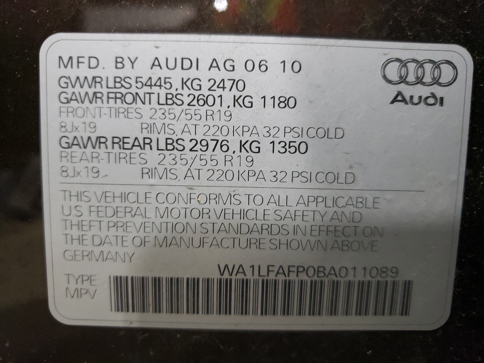 WA1LFAFP0BA011089 2011 Audi Q5 Premium Plus