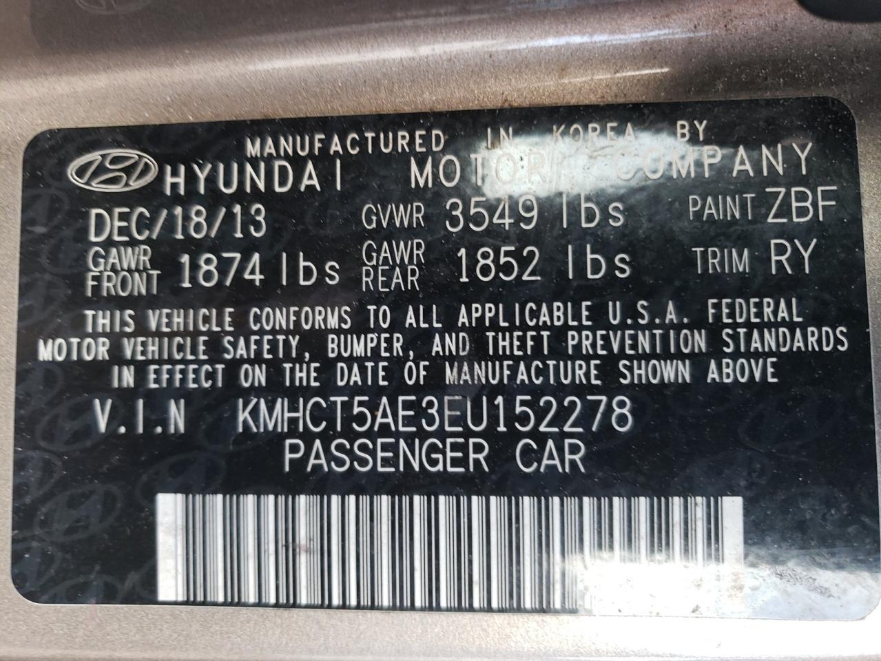 2014 Hyundai Accent Gls VIN: KMHCT5AE3EU152278 Lot: 66963264