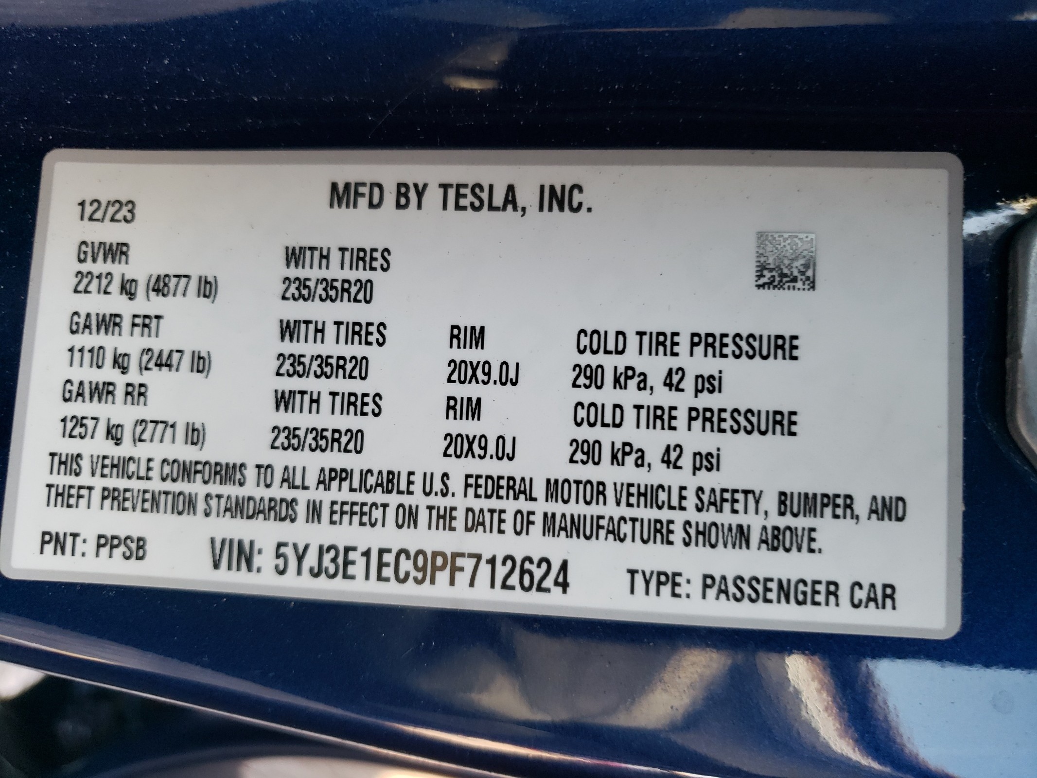 5YJ3E1EC9PF712624 2023 Tesla Model 3