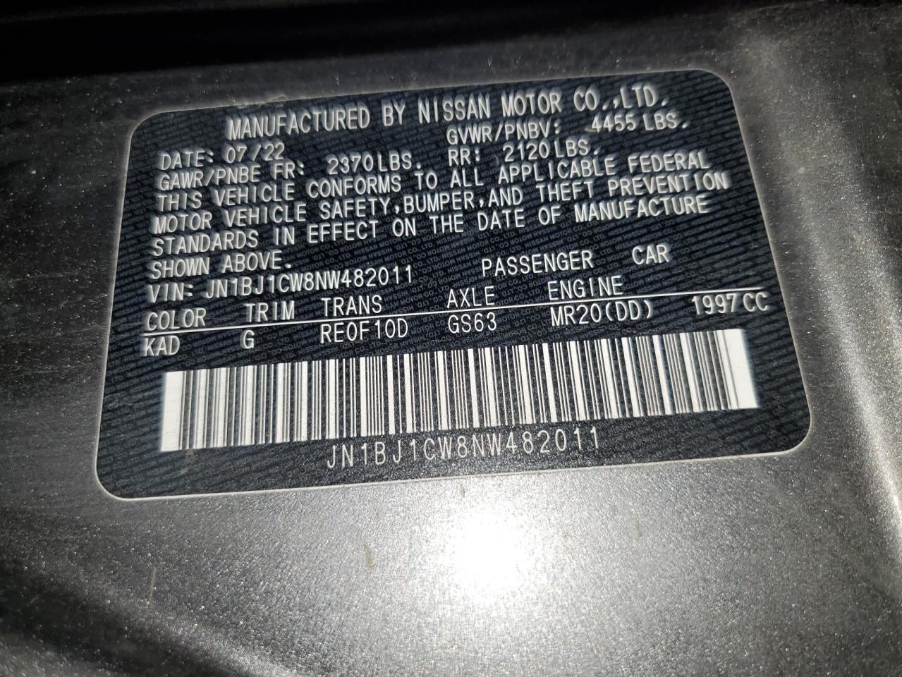 2022 Nissan Rogue Sport Sl VIN: JN1BJ1CW8NW482011 Lot: 67408564