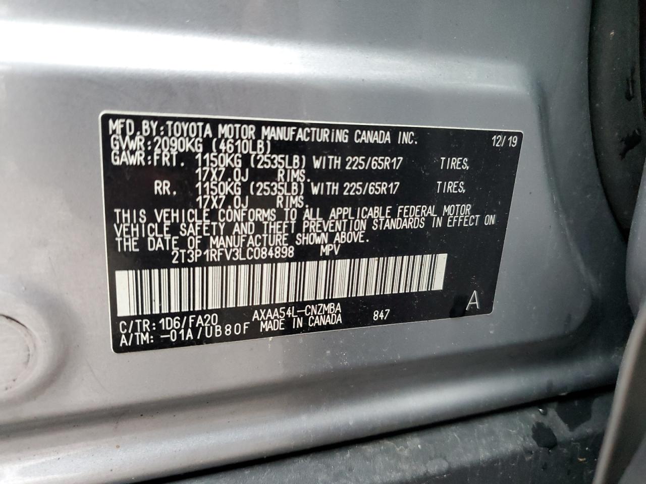 2020 Toyota Rav4 Xle VIN: 2T3P1RFV3LC084898 Lot: 66597794