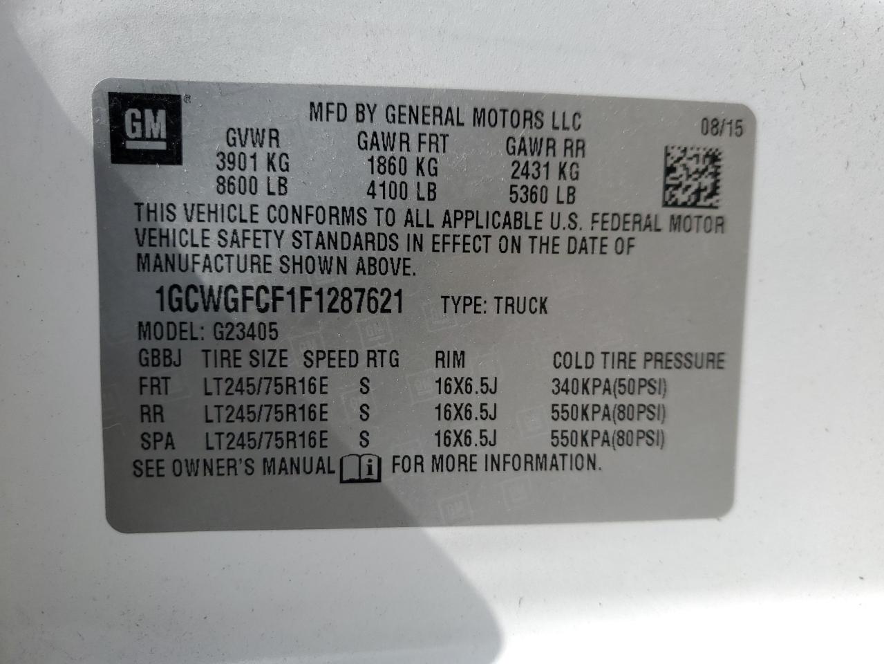 1GCWGFCF1F1287621 2015 Chevrolet Express G2500