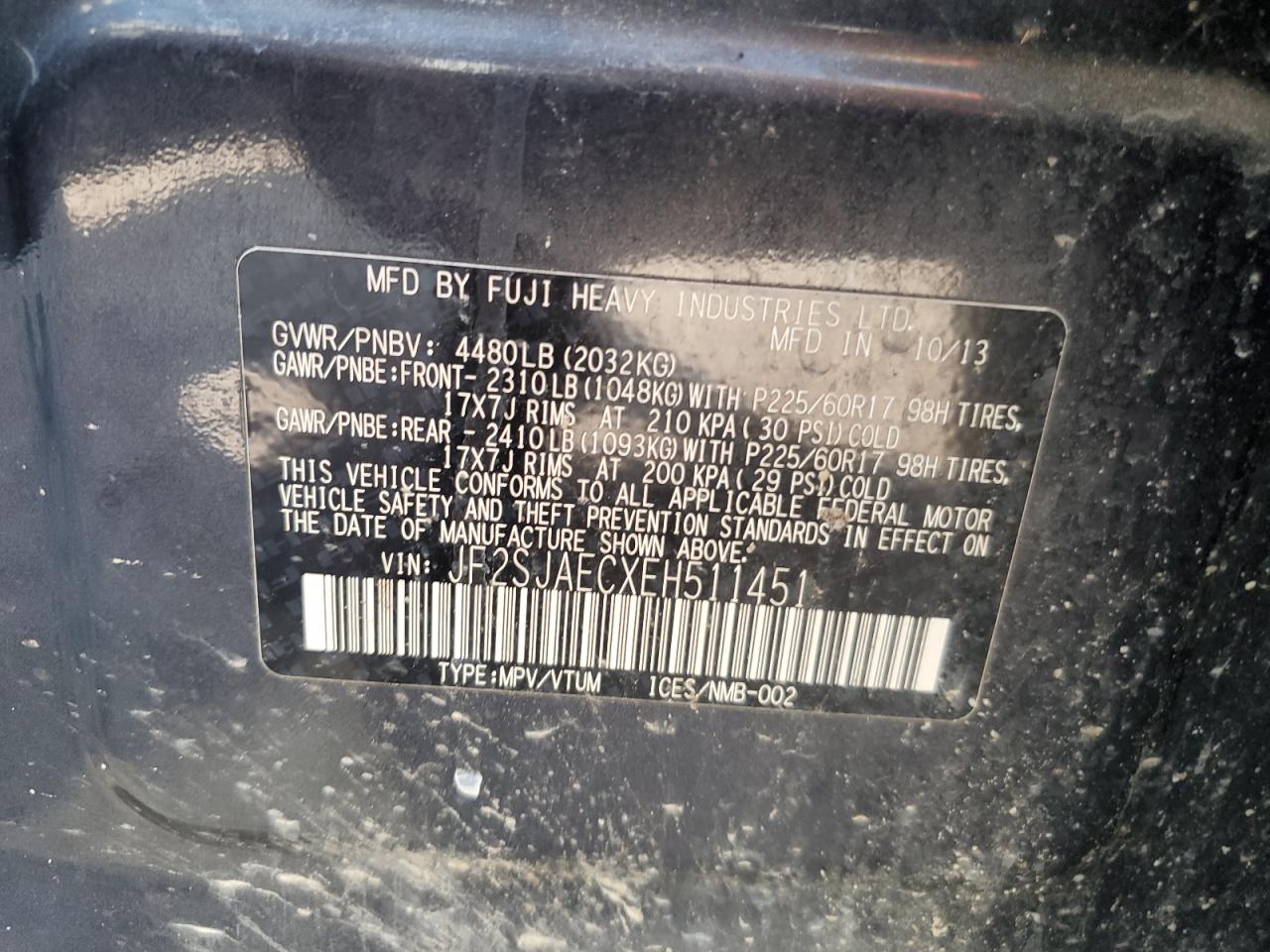 2014 Subaru Forester 2.5I Premium VIN: JF2SJAECXEH511451 Lot: 68573374