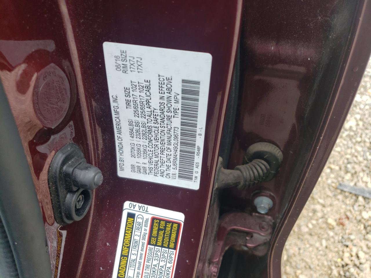 2016 Honda Cr-V Se VIN: 5J6RM4H49GL096773 Lot: 65649614