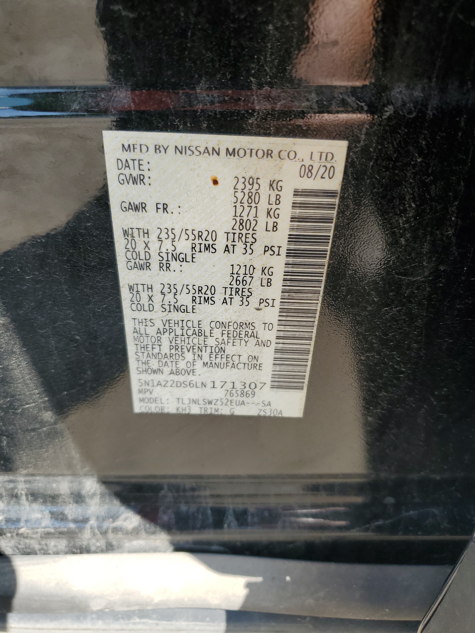 5N1AZ2DS6LN171307 2020 Nissan Murano Platinum