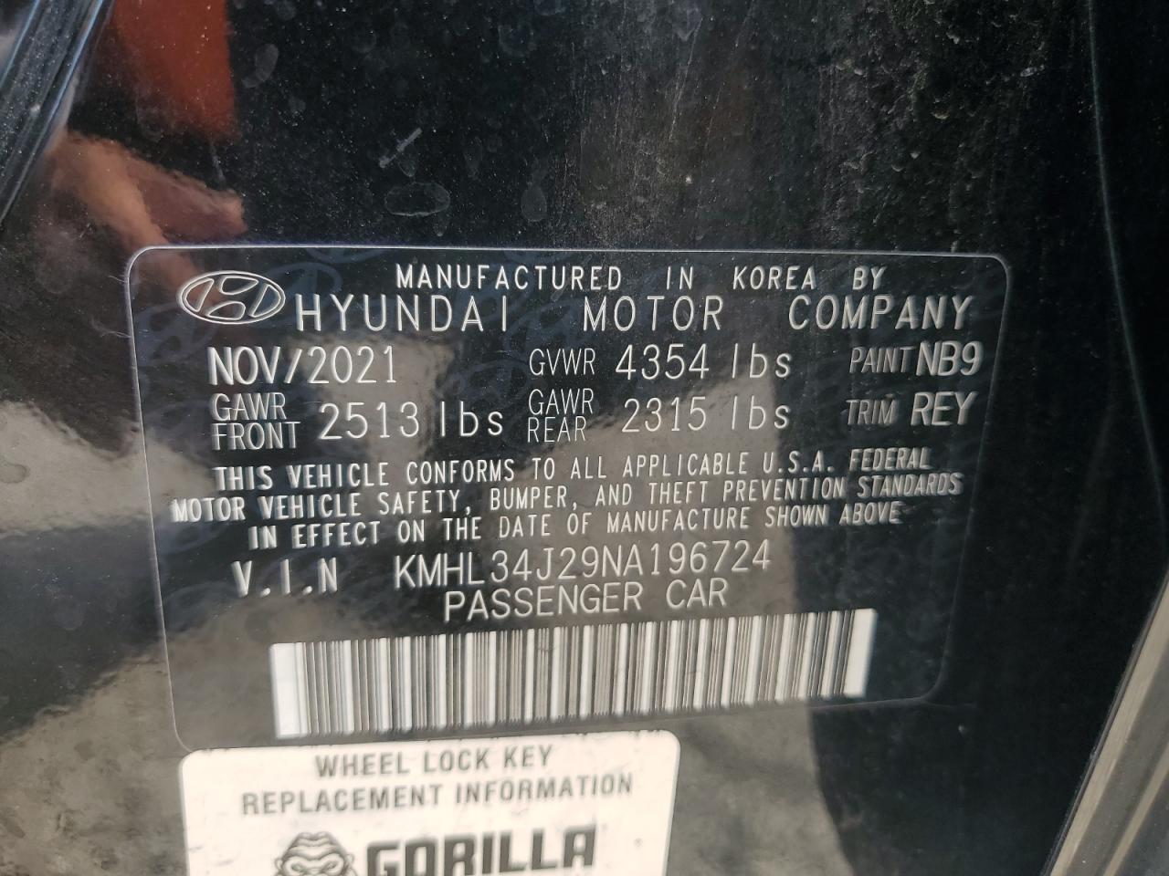 2022 Hyundai Sonata Limited VIN: KMHL34J29NA196724 Lot: 68063654