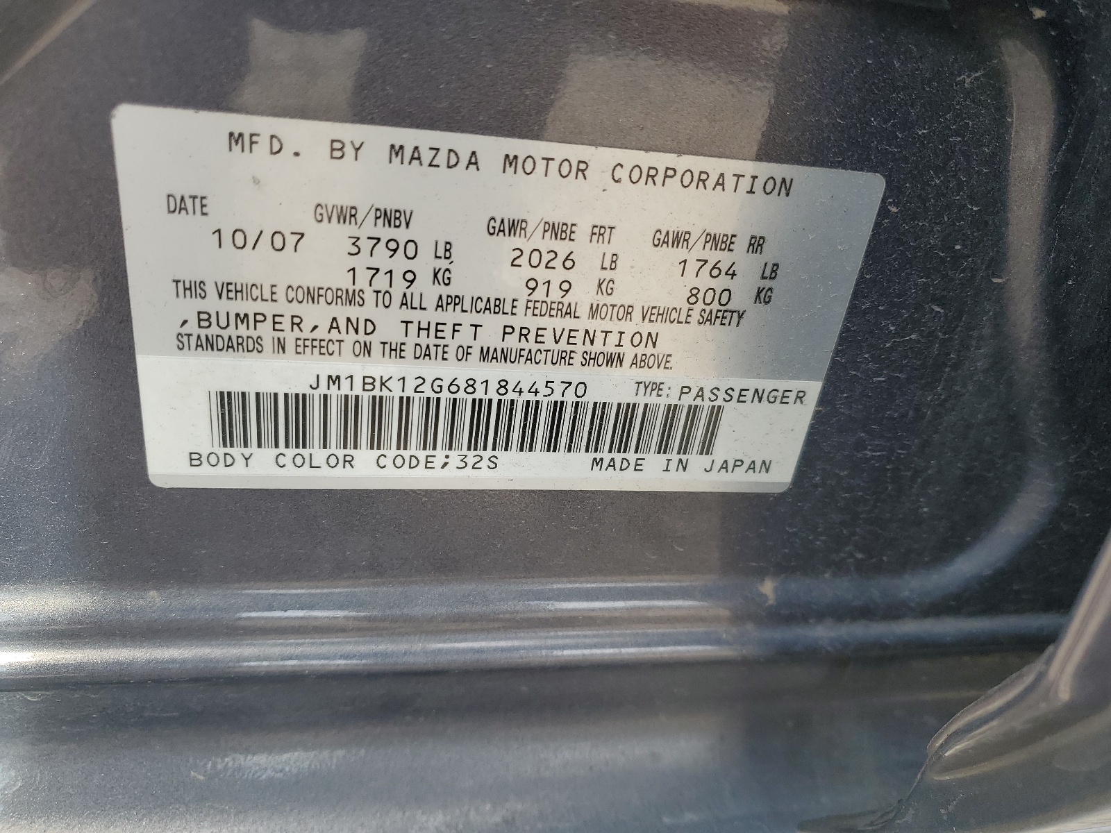 JM1BK12G681844570 2008 Mazda 3 I