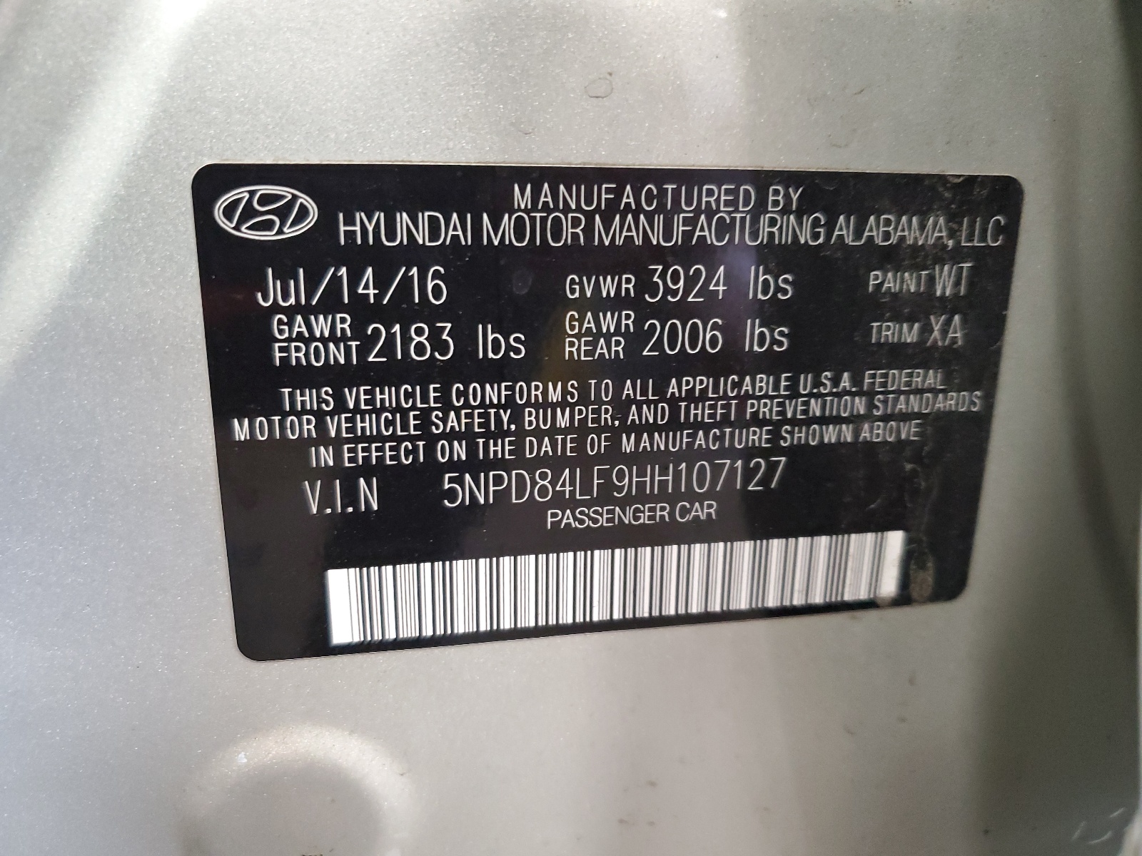 5NPD84LF9HH107127 2017 Hyundai Elantra Se