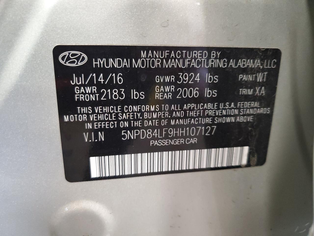 2017 Hyundai Elantra Se VIN: 5NPD84LF9HH107127 Lot: 65170304