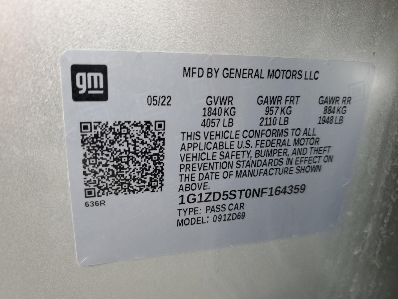 1G1ZD5ST0NF164359 2022 CHEVROLET MALIBU - Image 13