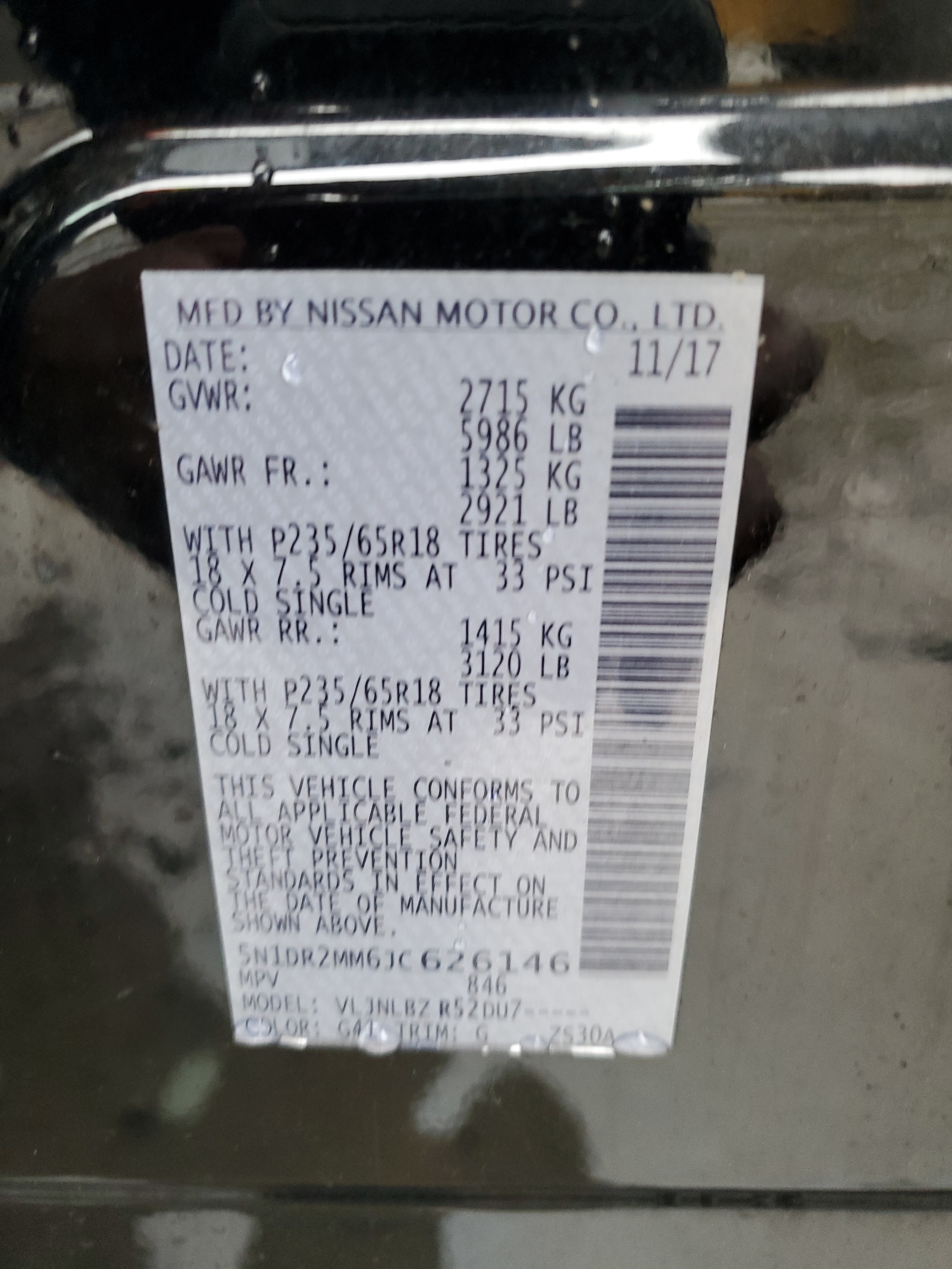 5N1DR2MM6JC626146 2018 Nissan Pathfinder S