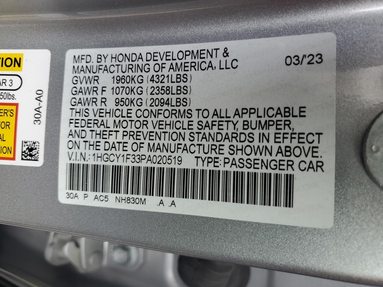 1HGCY1F33PA020519 2023 HONDA ACCORD - Image 12