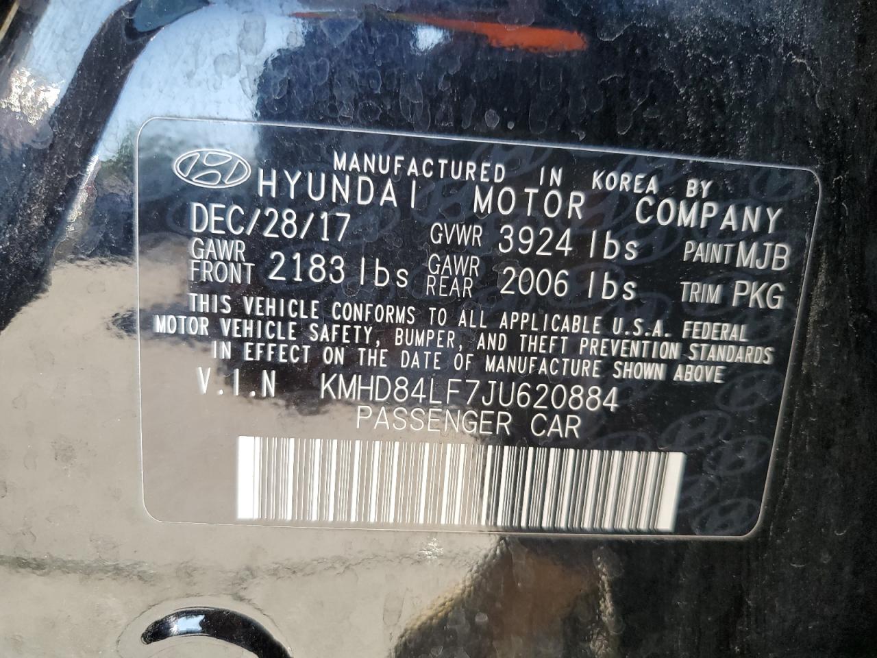 KMHD84LF7JU620884 2018 Hyundai Elantra Sel