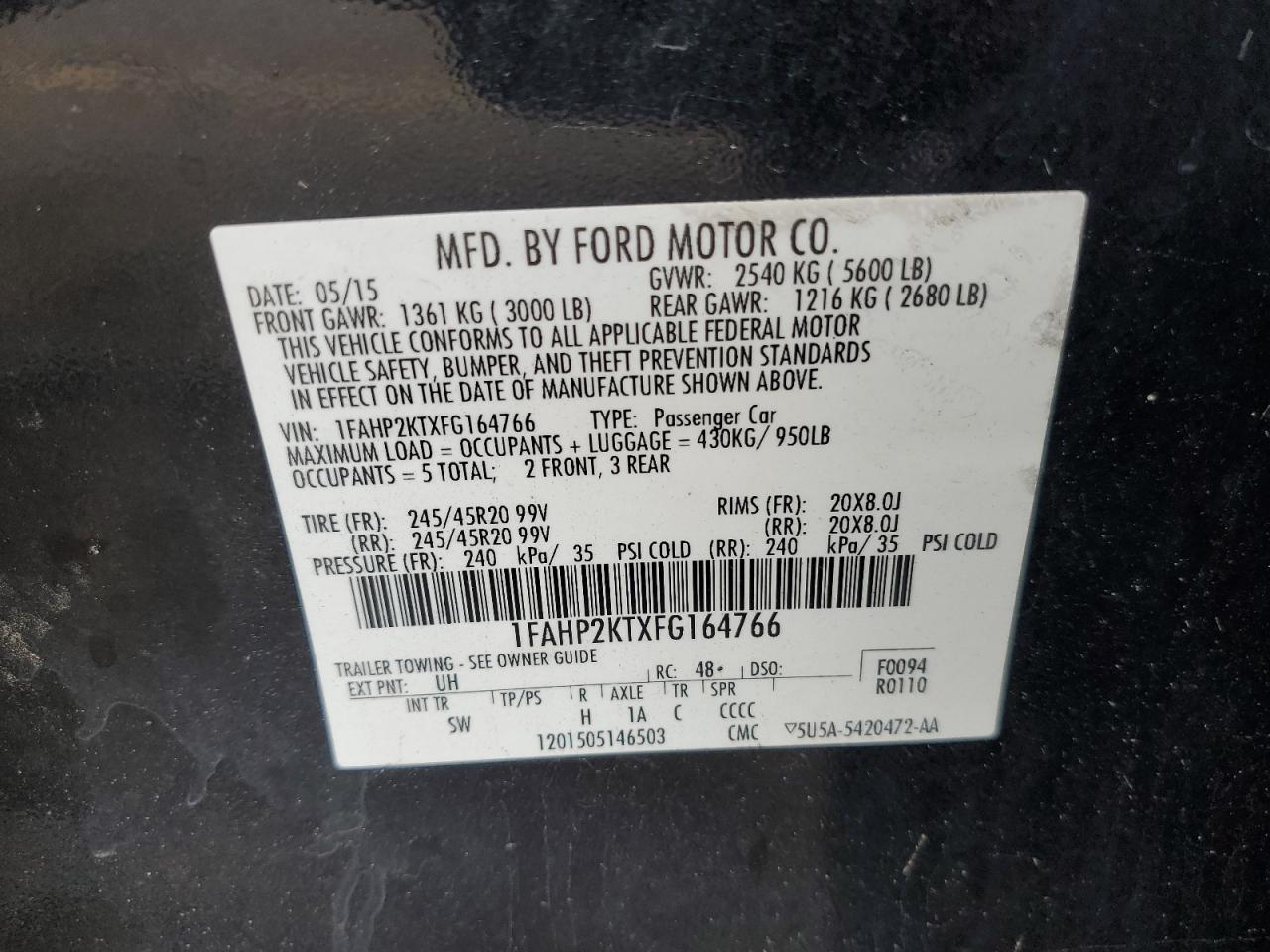 1FAHP2KTXFG164766 2015 Ford Taurus Sho