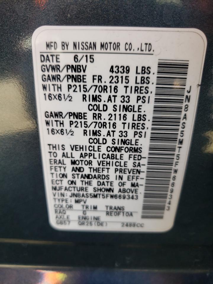 2015 Nissan Rogue Select S VIN: JN8AS5MT5FW669343 Lot: 67194444