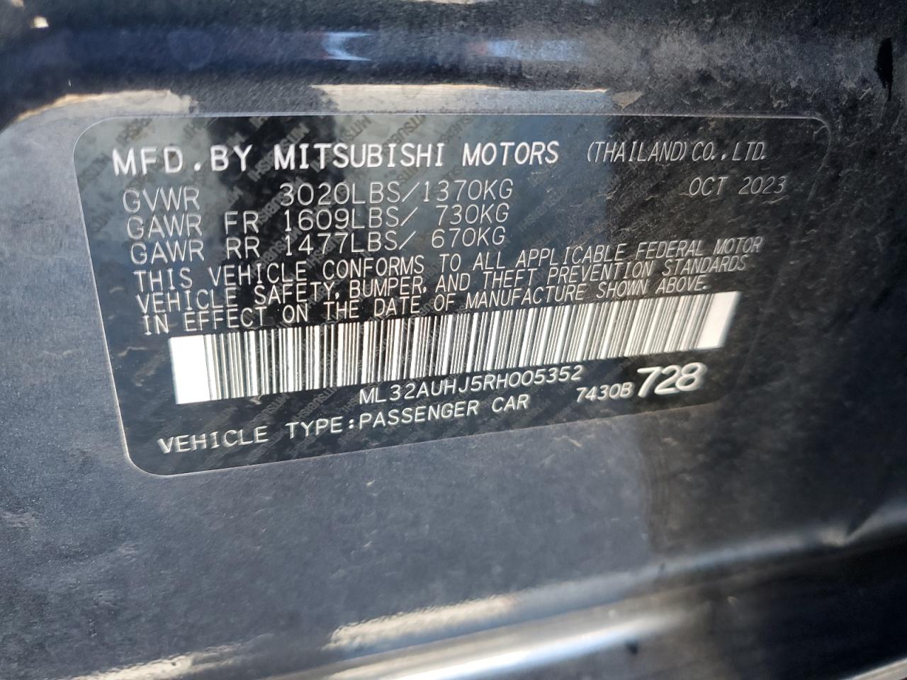 ML32AUHJ5RH005352 Mitsubishi Mirage ES 12