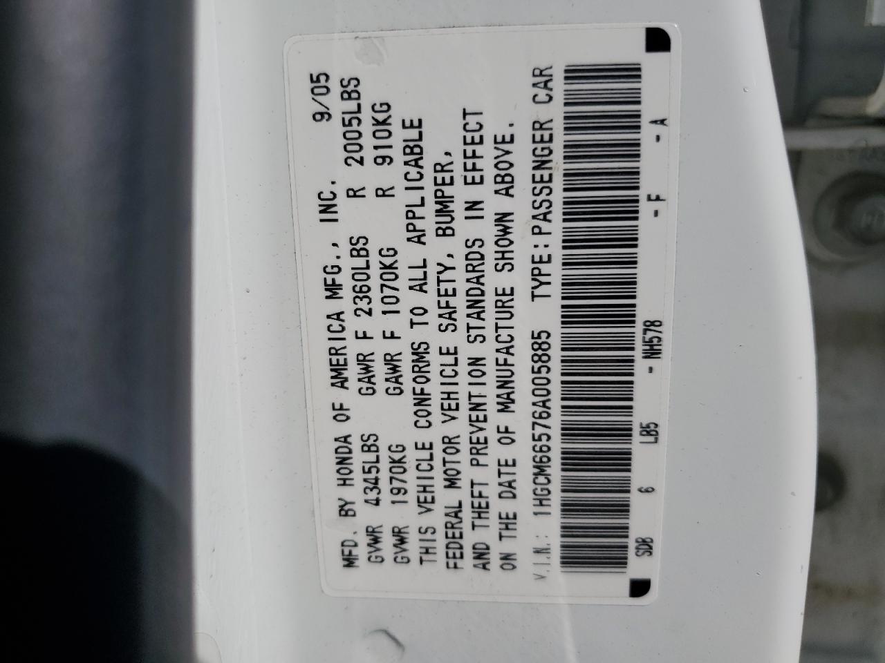 1HGCM66576A005885 2006 Honda Accord Ex