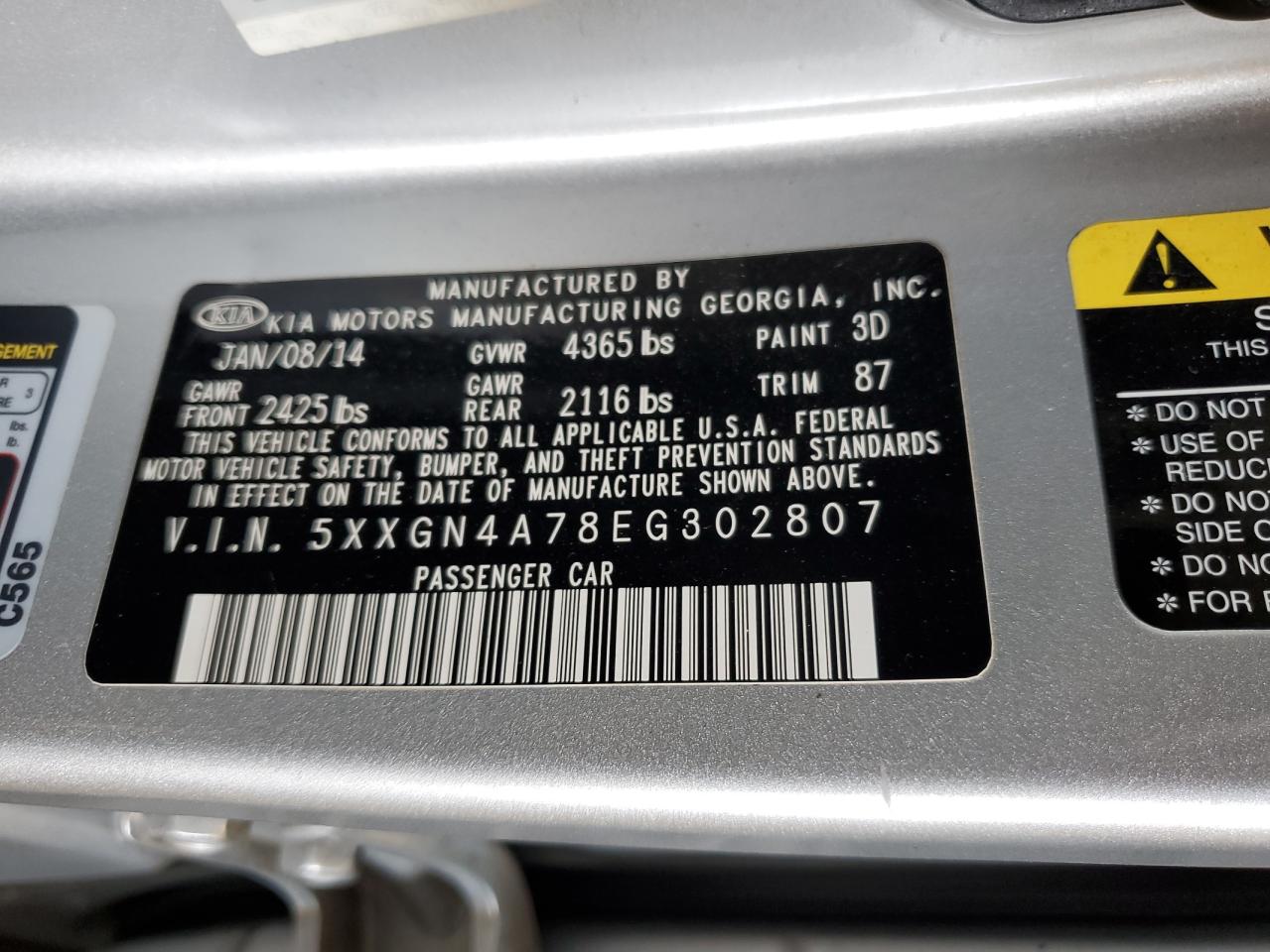 2014 Kia Optima Ex VIN: 5XXGN4A78EG302807 Lot: 66029534