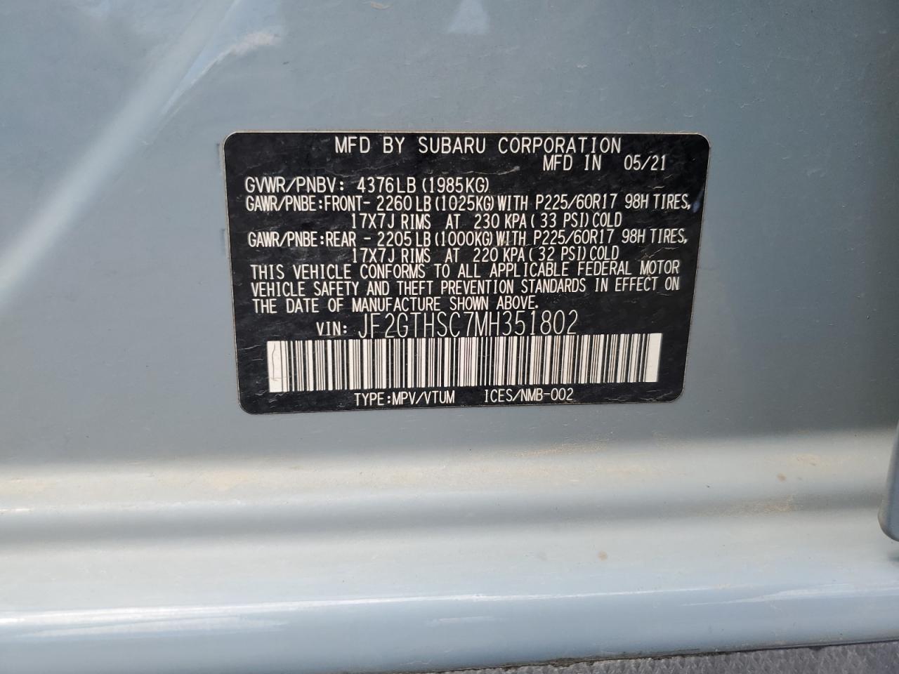 JF2GTHSC7MH351802 2021 Subaru Crosstrek Sport