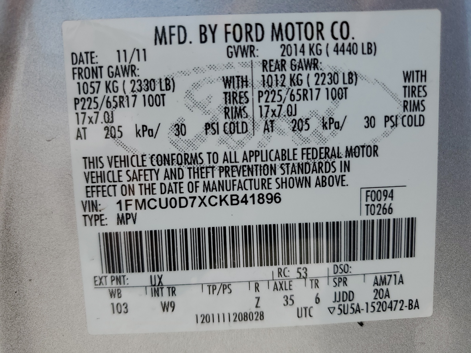 2012 Ford Escape Xlt vin: 1FMCU0D7XCKB41896