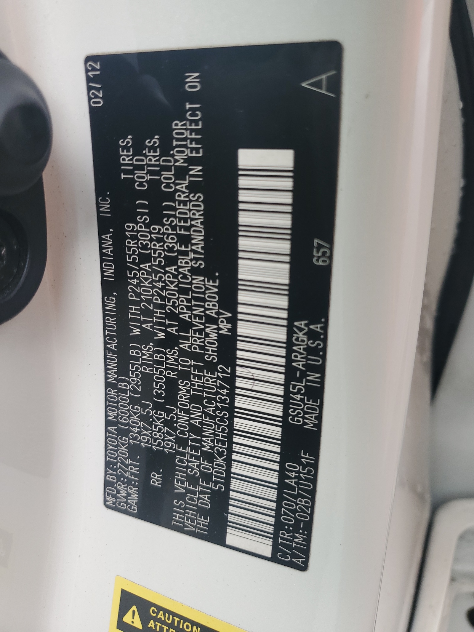 5TDDK3EH5CS134712 2012 Toyota Highlander Limited