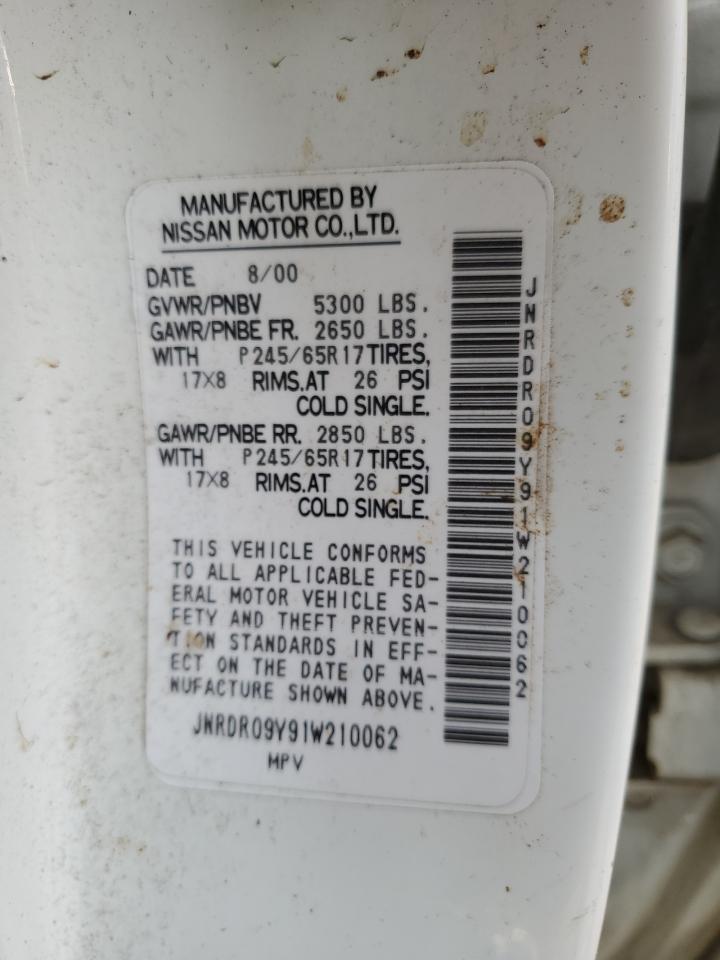 2001 Infiniti Qx4 VIN: JNRDR09Y91W210062 Lot: 66683504