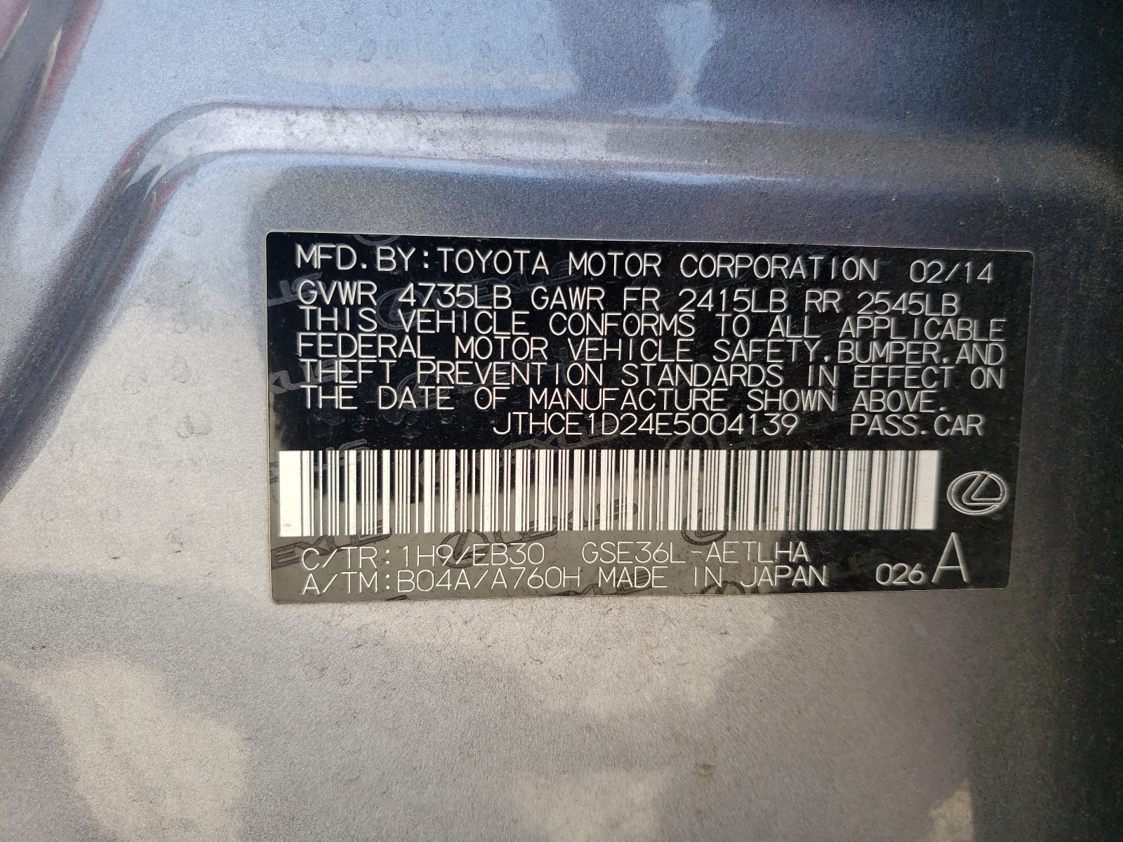 JTHCE1D24E5004139 2014 Lexus Is 350