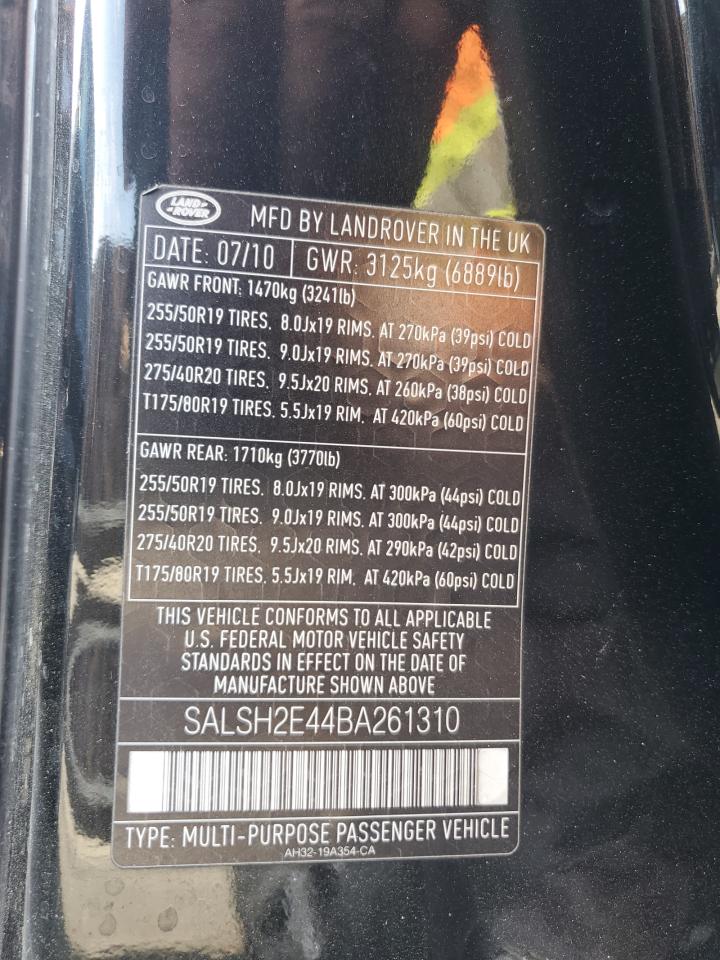 2011 Land Rover Range Rover Sport Sc VIN: SALSH2E44BA261310 Lot: 66678044