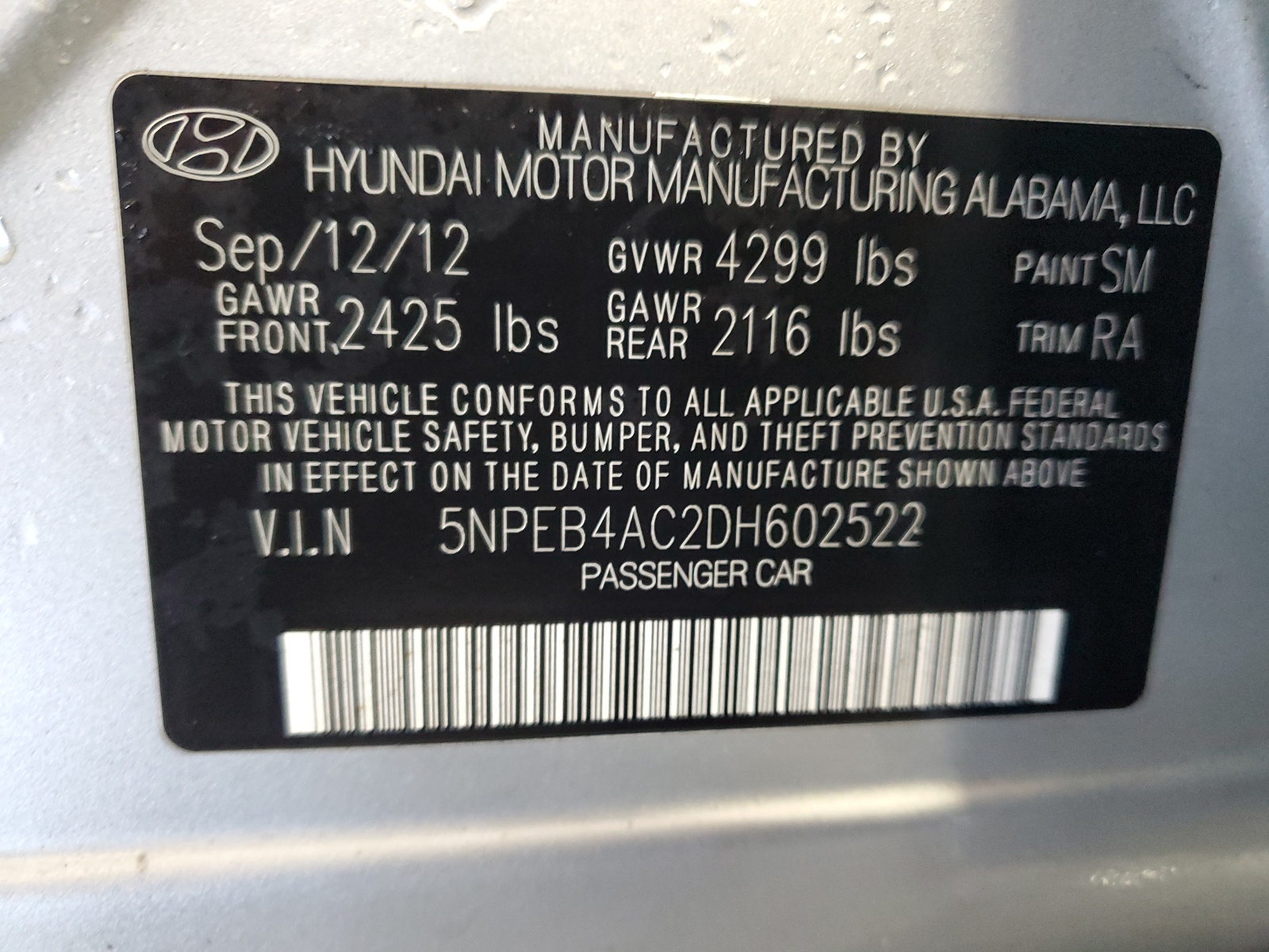 2013 Hyundai Sonata Gls vin: 5NPEB4AC2DH602522