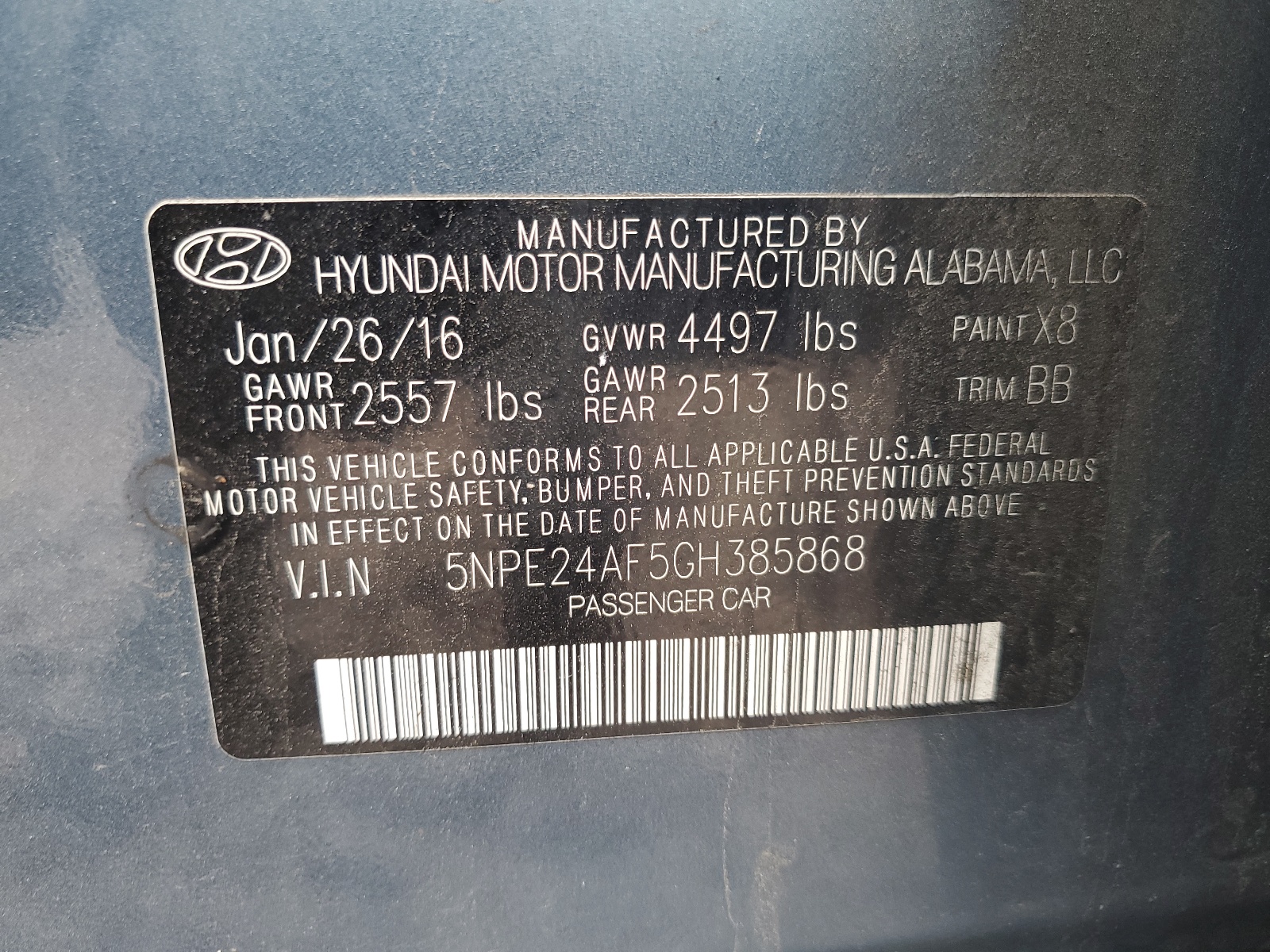 5NPE24AF5GH385868 2016 Hyundai Sonata Se