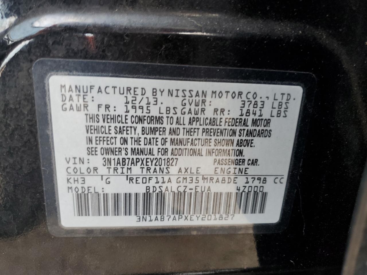 3N1AB7APXEY201827 2014 Nissan Sentra S